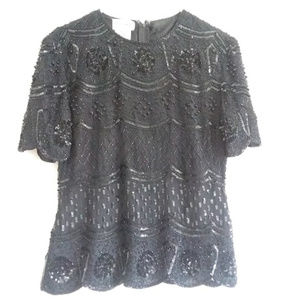 Ornate Black Beaded Stenay Top (Size Small)